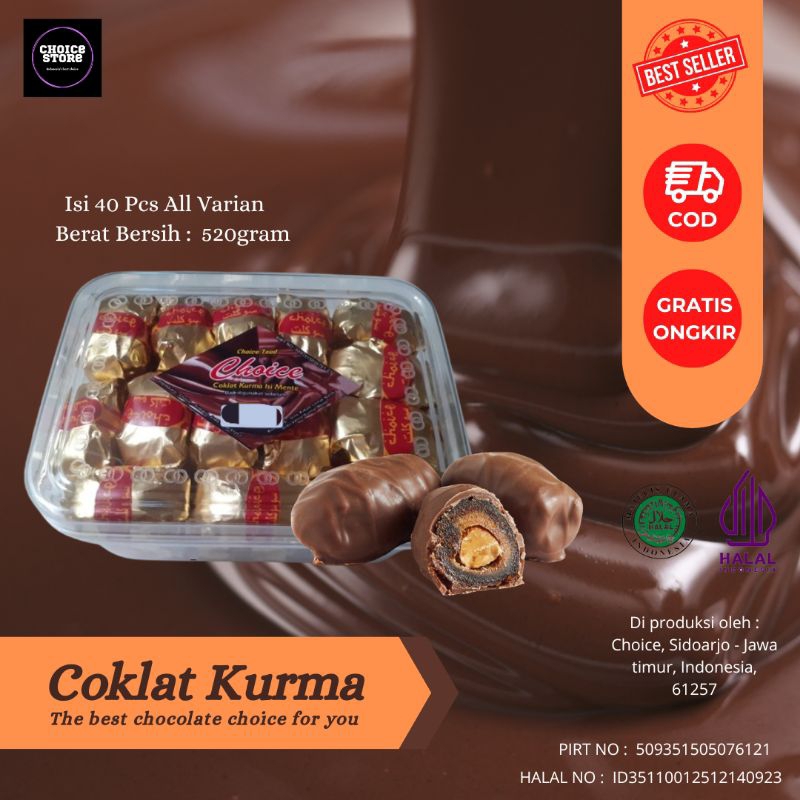 

Coklat kurma Varian rasa Mente , Almond , Dan Keju toples isi 40pcs