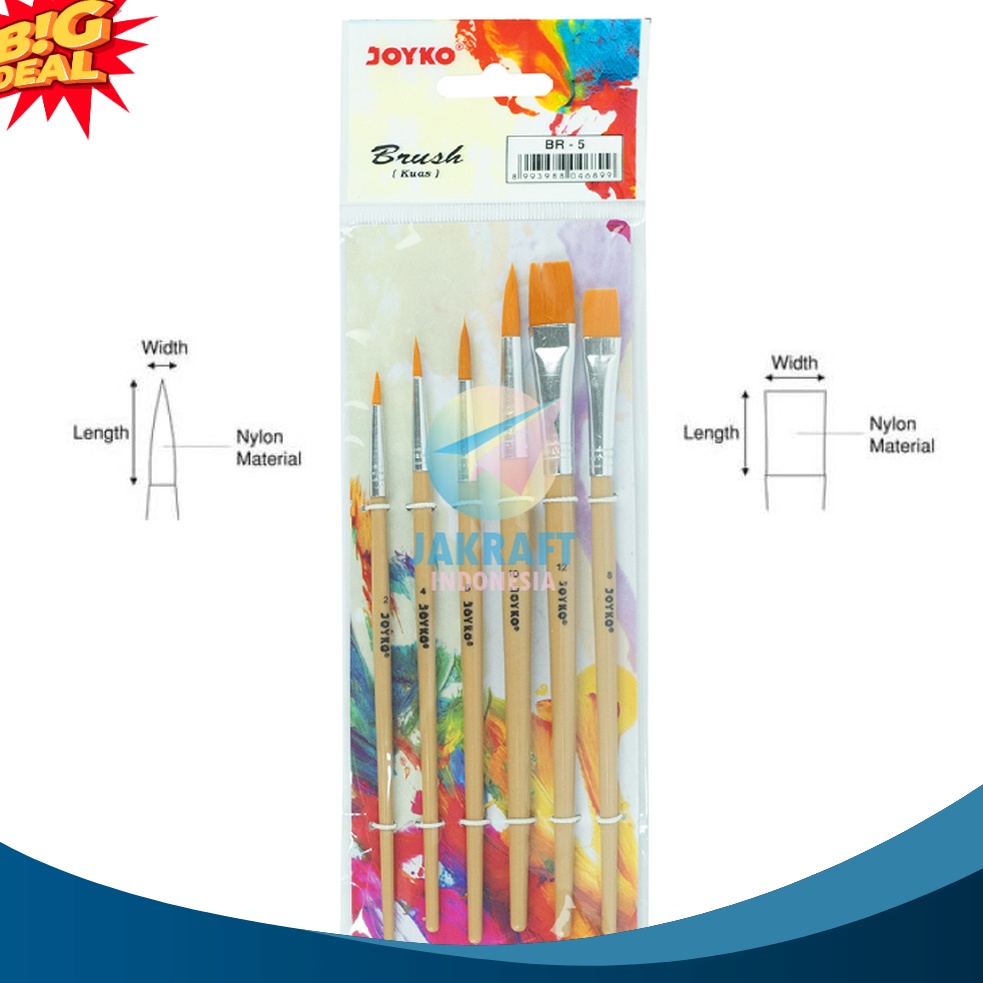 

KHUSUS 6 Pcs Set Paket Brush Kuas Lukis Cat Air Poster Akrilik Acrylic Premium BR5 No 2 4 6 8 1 dan 12