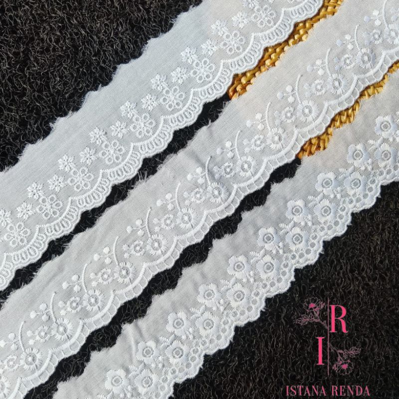Renda katun jepang, renda katun bordir (harga per 100cm)