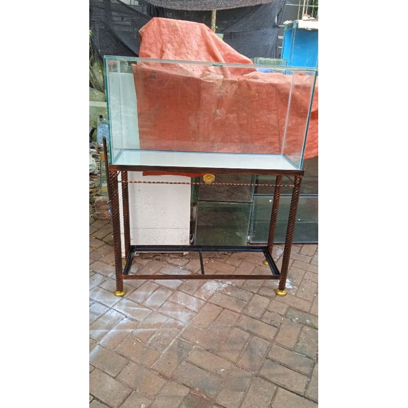 Aquarium 100x40x50 full 8mm & Rak Besi Ulir
