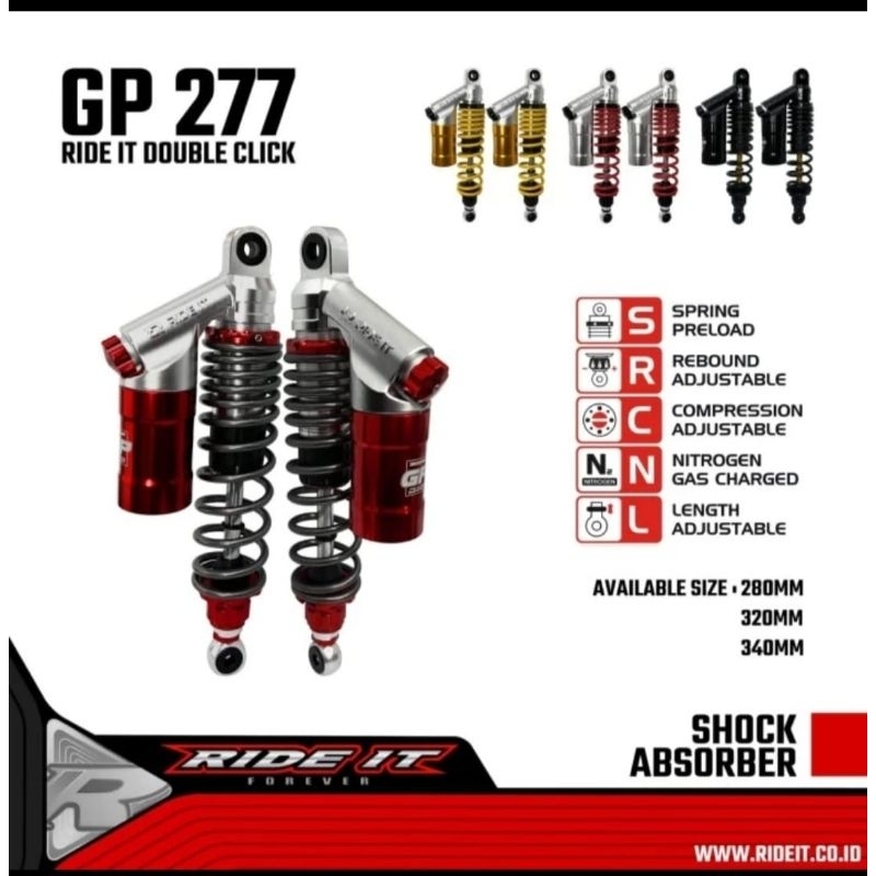 SHOCK BREAKER BELAKANG RIDE IT GP 277 NEW DOUBLE CLIK UK 280/320/340 MM