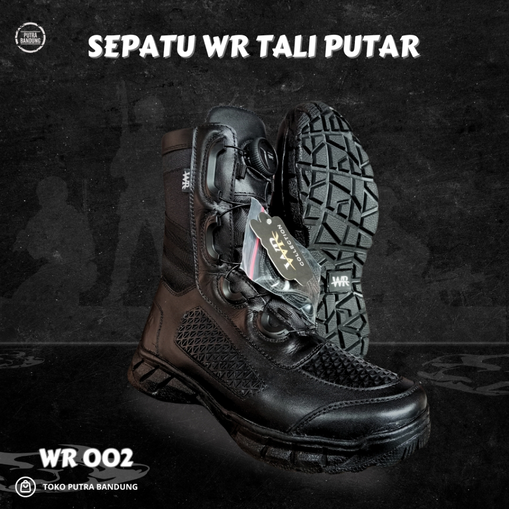 Sepatu WR Tactical / Sepatu PDL model tali putar WR tactical boots Libra / WR Sepatu PDL Brimob, TNI
