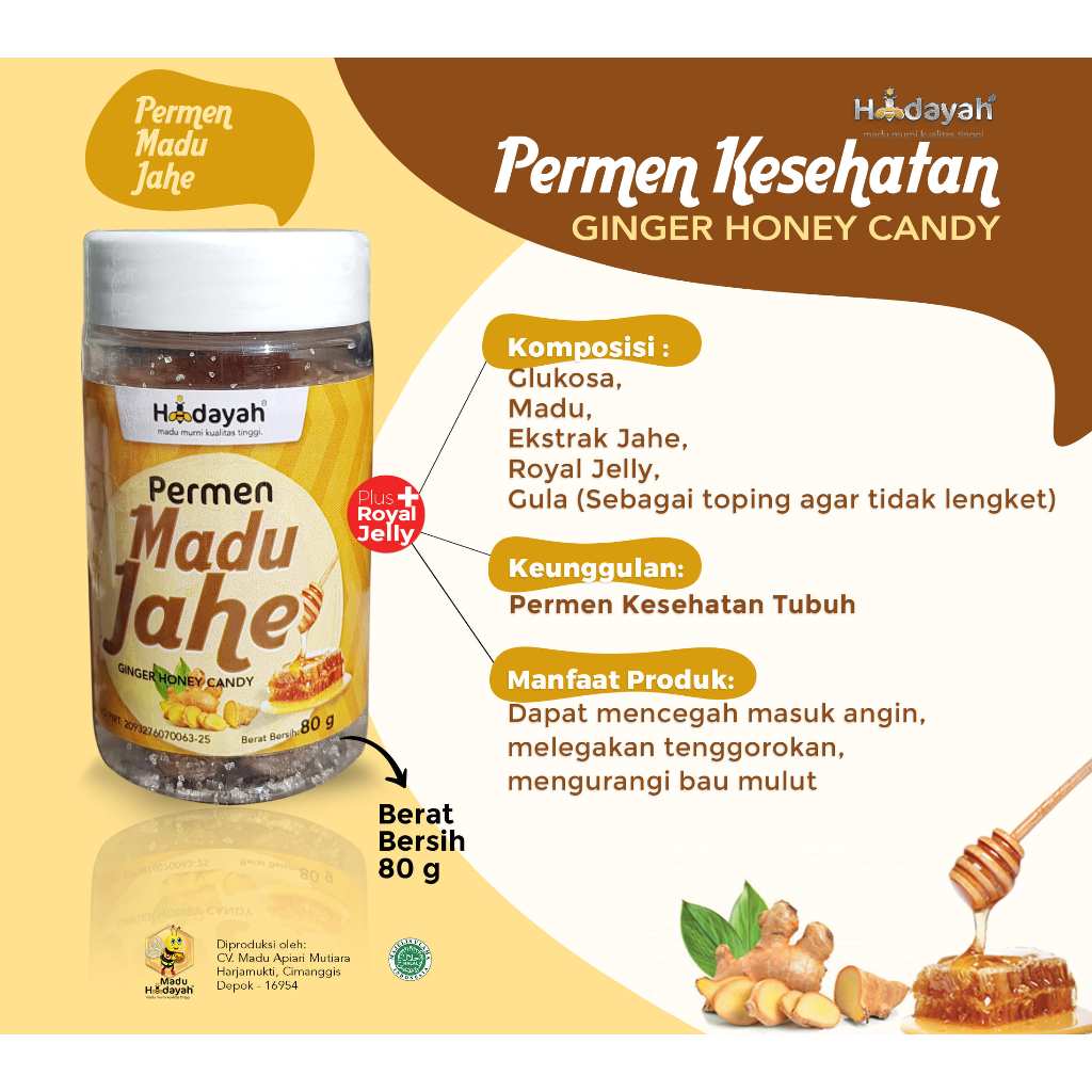

Permen Madu Jahe plus Royal Jelly Permen Kesehatan Ginger Honey Candy 80 gr