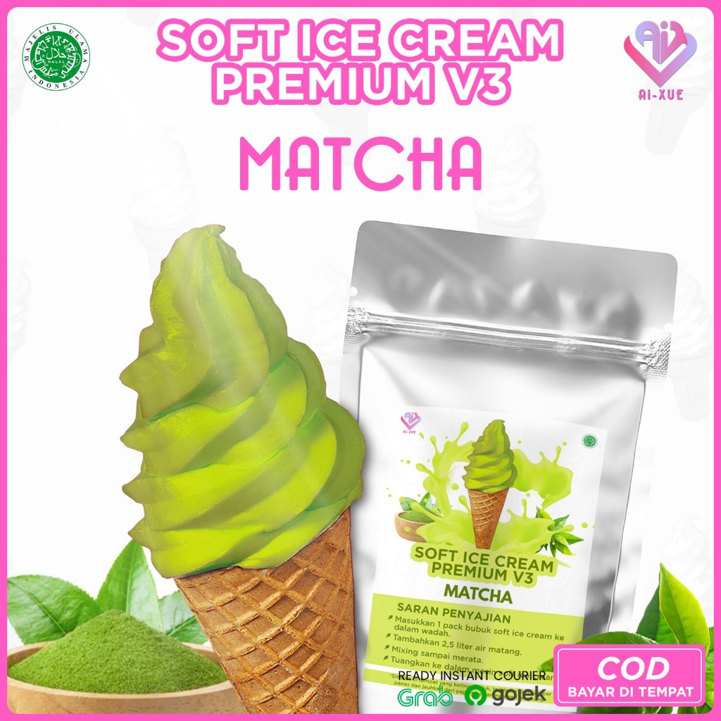 

Matcha V3 Soft Ice Cream Premium Powder / Bubuk Es Krim Premium Halal Rasa Matcha 1Kg