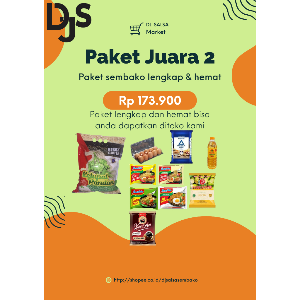 

PAKET SEMBAKO JUARA 2. ( Berupa Beras 3kg, Telor 10 butir, Gula 1kg, Tepung Segitiga Biru 1kg, Indomie 5 Pcs bebas pilih, Minyak Tropical 500 ml, Kopi Kapal Api Special Mix)