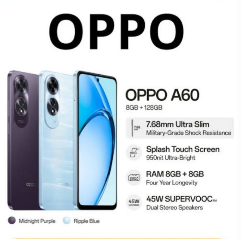 OPPO A60 RAM 8/256 HP YANG KUAT DAN TAHAN TERHADAP BENTURAN