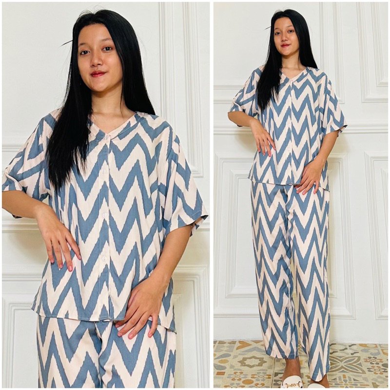 One set Nazwa Lengan Pendak Full kancing Hidup V-neck