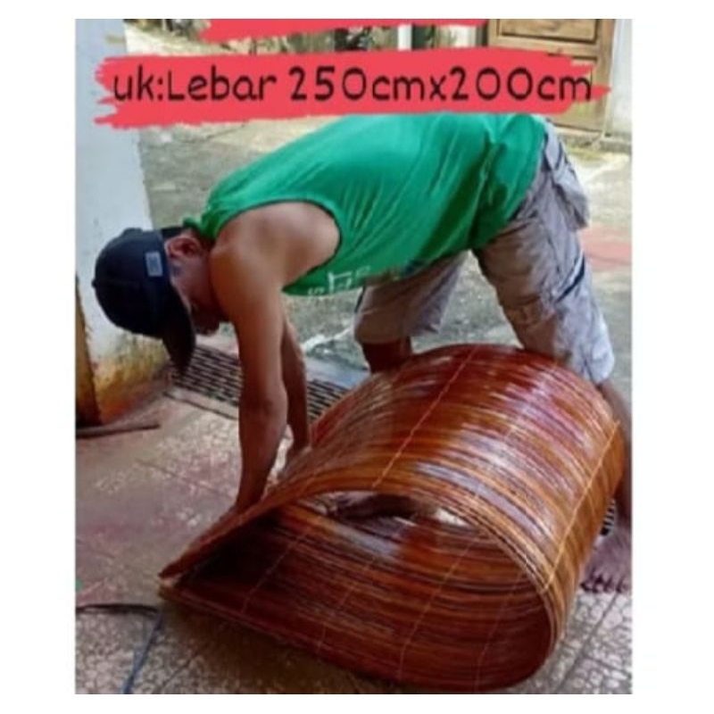 Tirai krey outdoor ROTAN PLISTUR UK 2,5X2m lengkap tali penggulung kerekan ring besi titanium tirai/