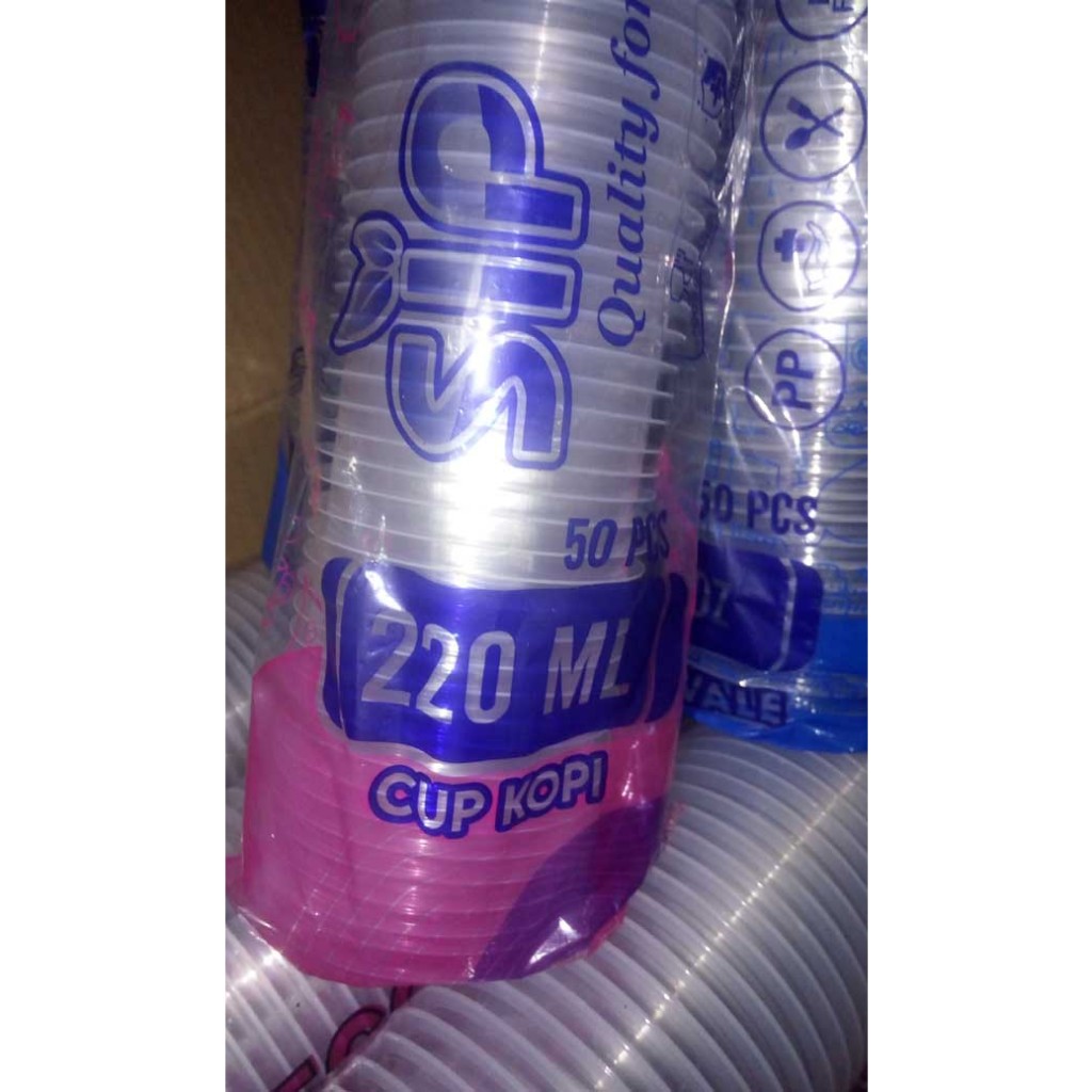 1 PAK 50 pcs GELAS AQUA SIP 220 ML CUP BENING POLOS KOPI FRUTANG ICE CREAM ECER