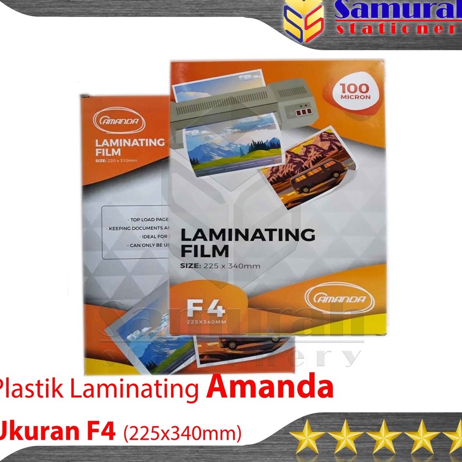 

ZPJAU9737 Plastik Laminating Film F4 Folio Amanda 1 Micron isi 1 Lembar 225 x 34mm Per Pak