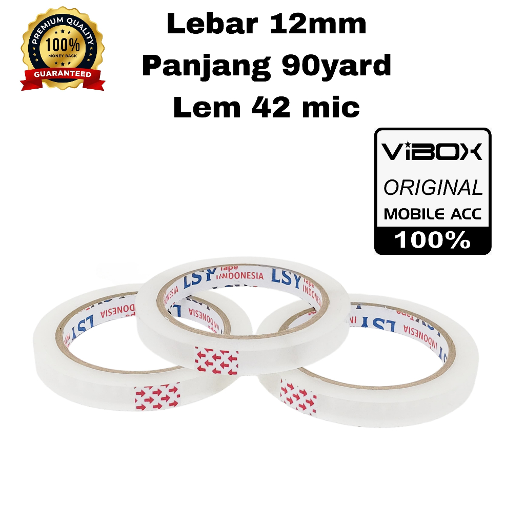 

Vibox Isolasi Lsy Bening 12mm X 90Yard Full Original Untuk Kerajinan Tangan Multi Fungsi Lem Sticky & Strong (1/2inch Uk Kecil) / Isolasi Lsy Bening 24mm X 90Yard Sticky & Strong (1inch Uk Sedang) [MPG]