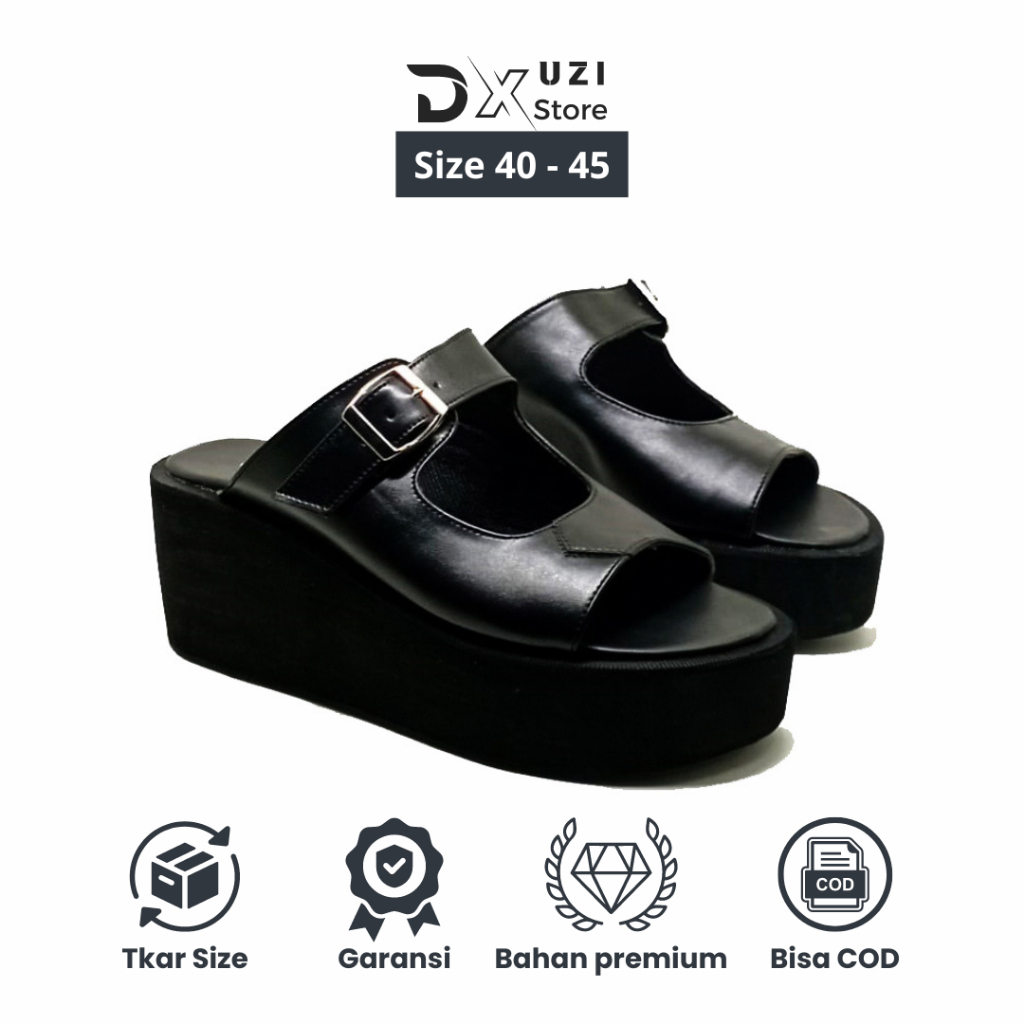 EL-Zhea Wedges Cewek BIG SIZE JUMBO - Sandal Wanita Selop Makasini Warna Hitam