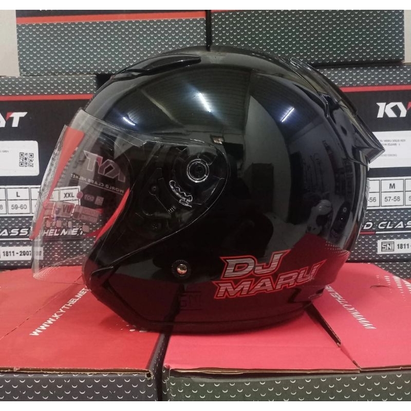 KYT DJ MARU BLACK GLOSSY SOLID ORIGINAL | HELM KYT HALF FACE D-J MARU POLOS HITAM METALIK ORI SNI DO