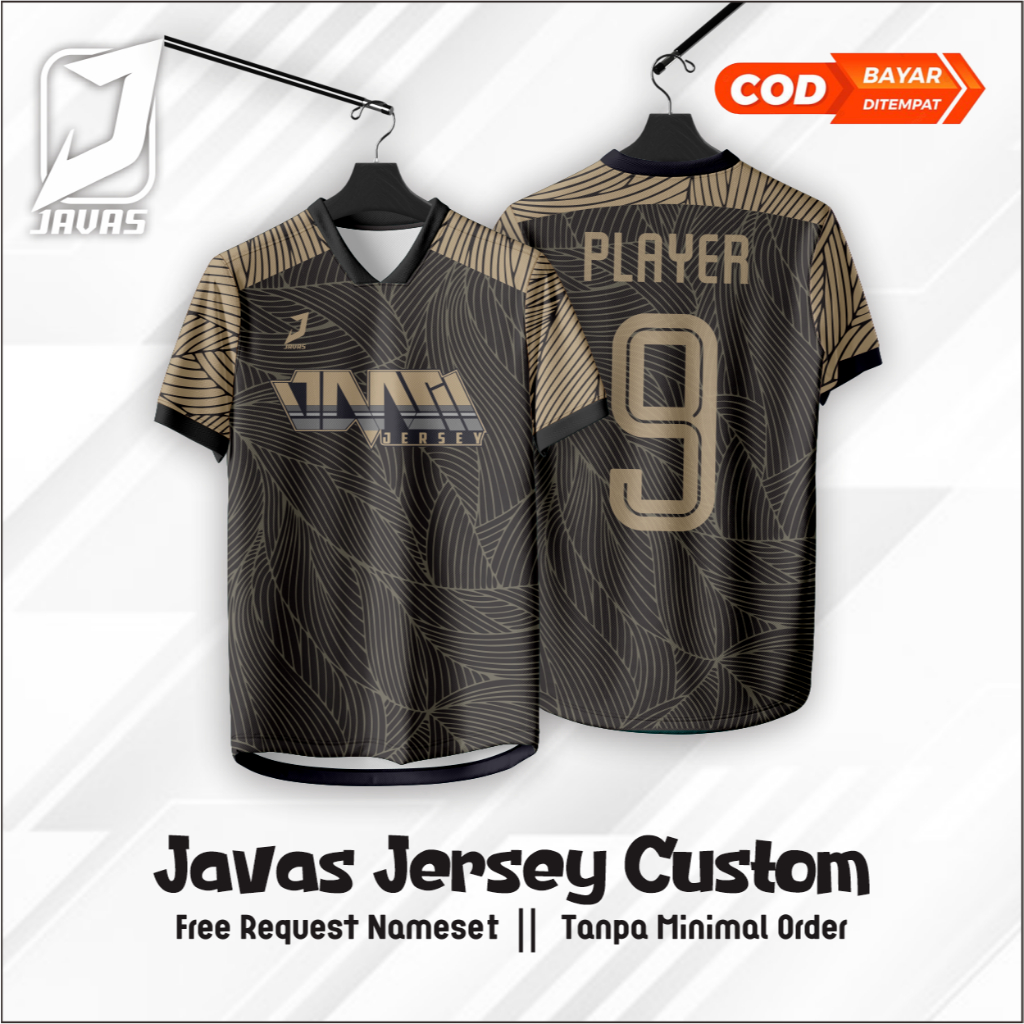 Jersey Futsal / Sepak Bola Hitam Emas Gold Printing Custom Name set