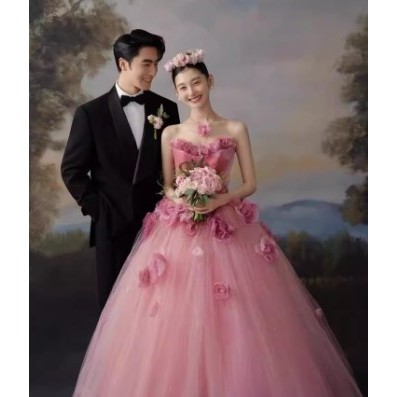 GAUN PERNIKAHAN WEDDING GOWN PINK  FLOWER BALLGOWN WEDDING GOWN KOREAN STYLE WEDDING