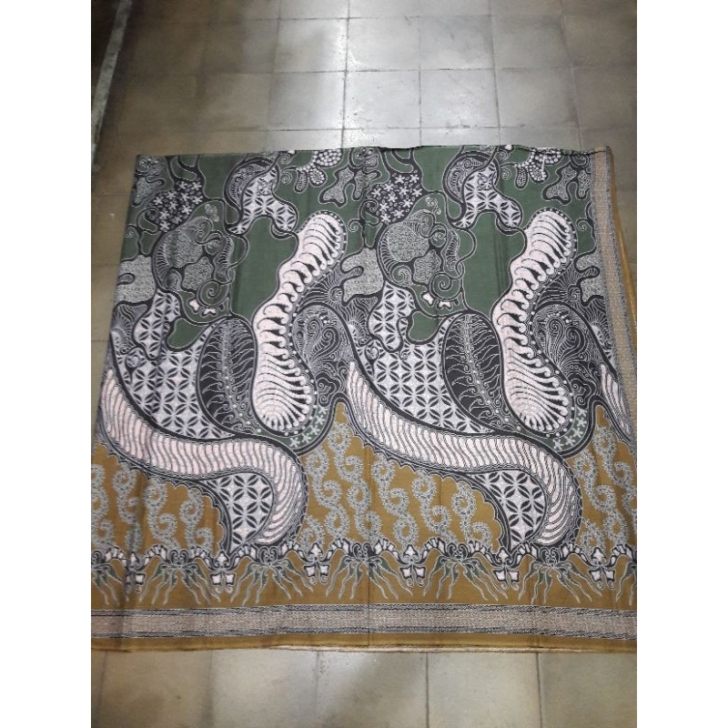 kain batik katun dobby premium motif abstrak rambat ombak warna hijau armi dan lime