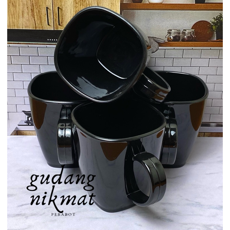 12 PCS Gelas Melamin Gagang dinner ware hitam (133) 400ML/Gelas Teh Melamin / gelas kopi / gelas can