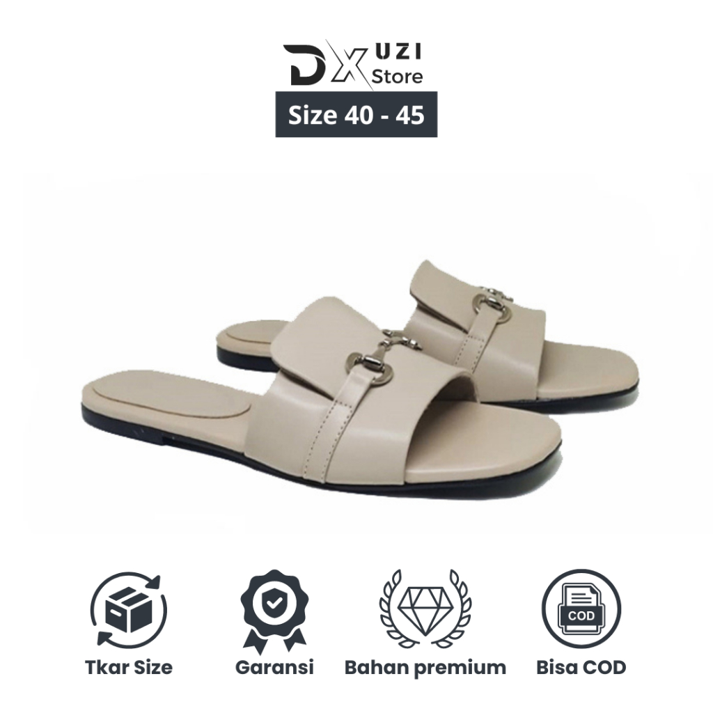 Chaesa Big Size - Sandal Wanita Flat Cream Sendal Selop Casual Cewek Ukuran Jumbo