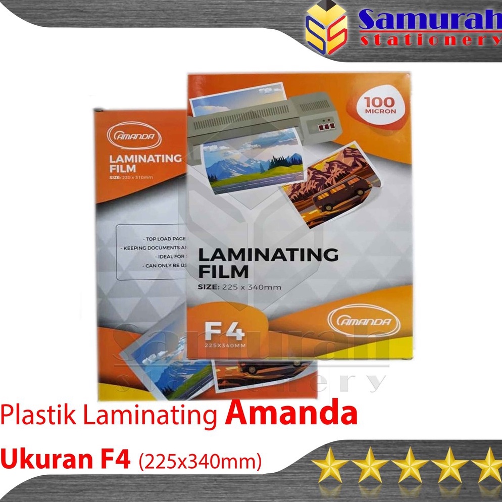 

ALQ7U7587 Plastik Laminating Film F4 Folio Amanda 1 Micron isi 1 Lembar 225 x 34mm Per Pak