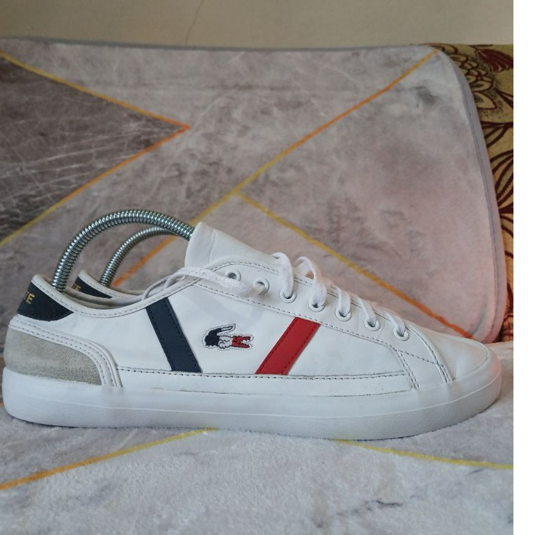 (Sepatu Second) LACOSTE Women's Sideline Tricolore Leather Sneakers - White - Sneakers wanita