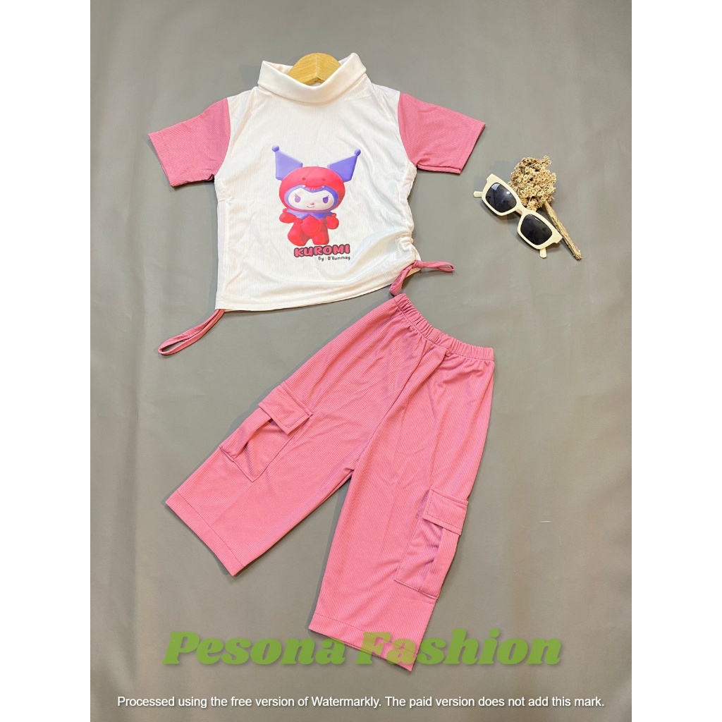 Baju anak perempuan cargo kuromi usia 1-10 tahun Setelan cargo anak perempuan
