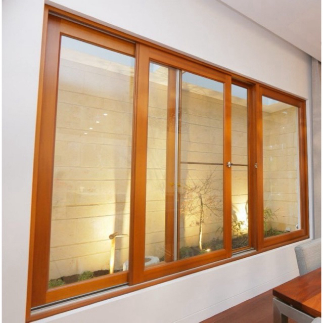 Kusen Jendela Sliding Aluminium Model Urat kayu Jati