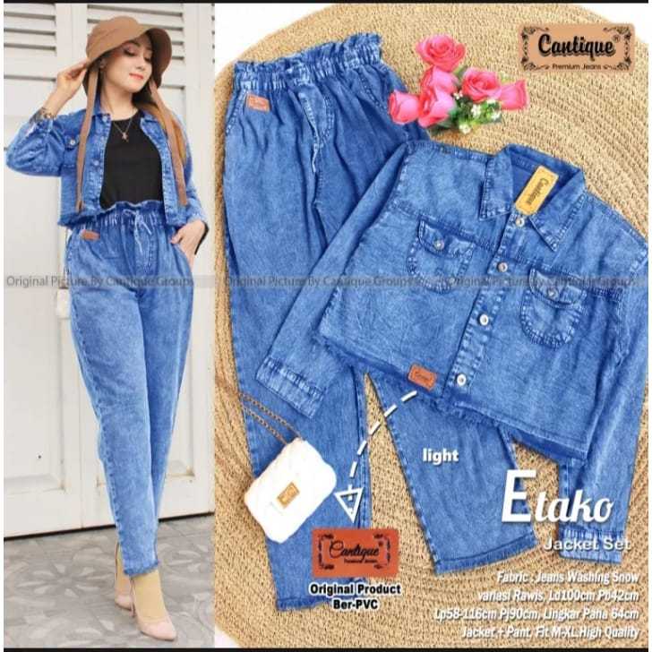 SETELAN JAKET CELANA WANITA (XL - JUMBO) JAKET JEANS SETELAN WANITA OUTFIT JEANS CELANA RAWIS SIZE J