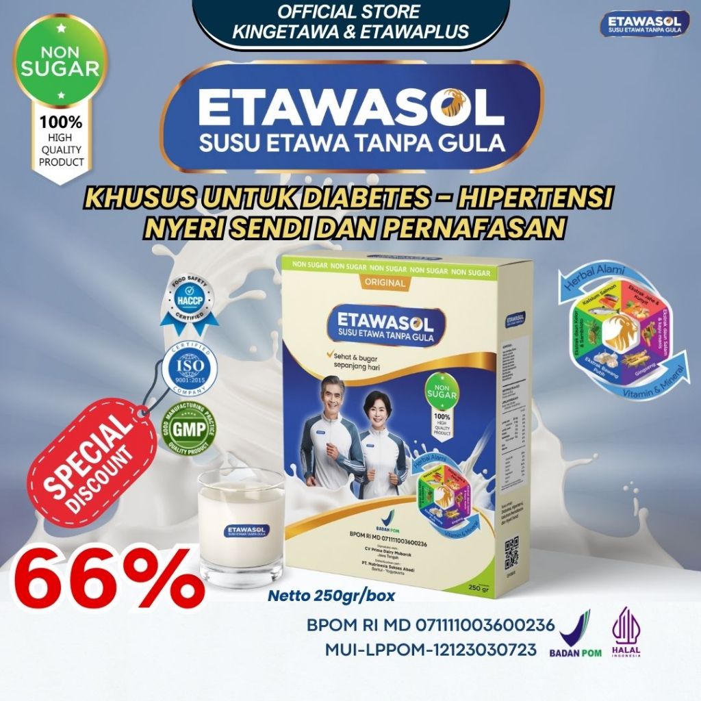 

Etawasol - Susu Kambing Etawa Bebas Gula Atasi Diabetes, Hipertensi, Nyeri Sendi &Pernafasan - 1 Box