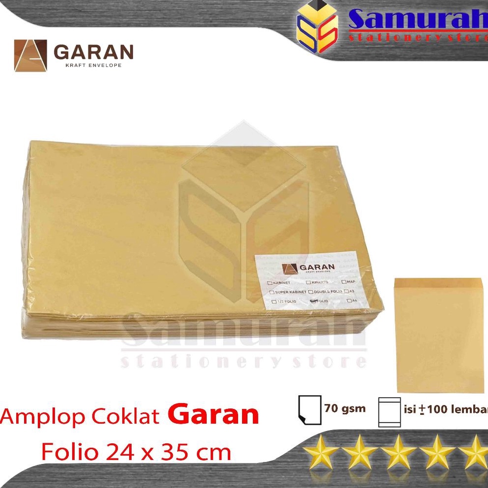 

A8AFM5261 Amplop Kertas Coklat GARAN Ukuran Folio 24 x 35 cm Amplop Dokumen F4 1 pak isi 1 tebal 7 Gsm Gram