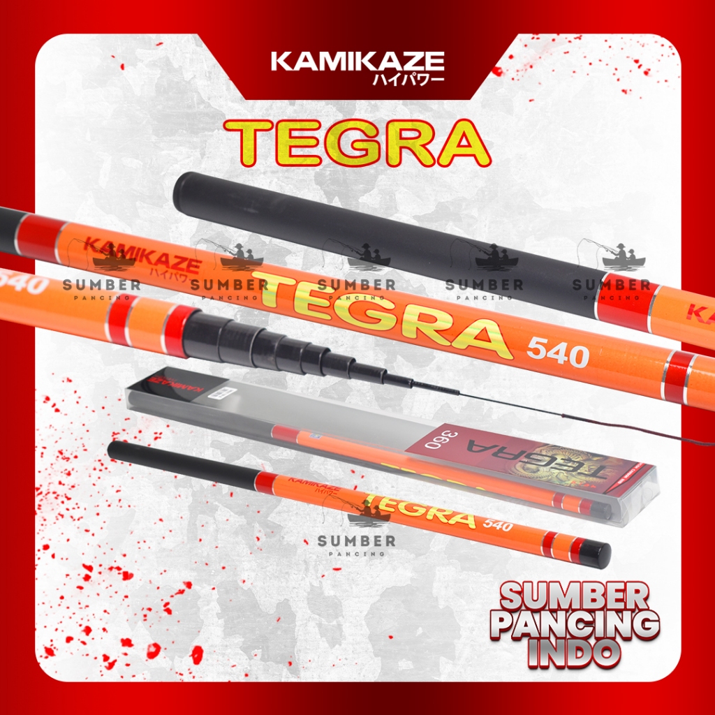 KAMIKAZE Joran Pancing Tegek TEGRA 360cm - 450cm Bahan Carbon Ruas Pendek Mudah Untuk Dibawa Ringan 