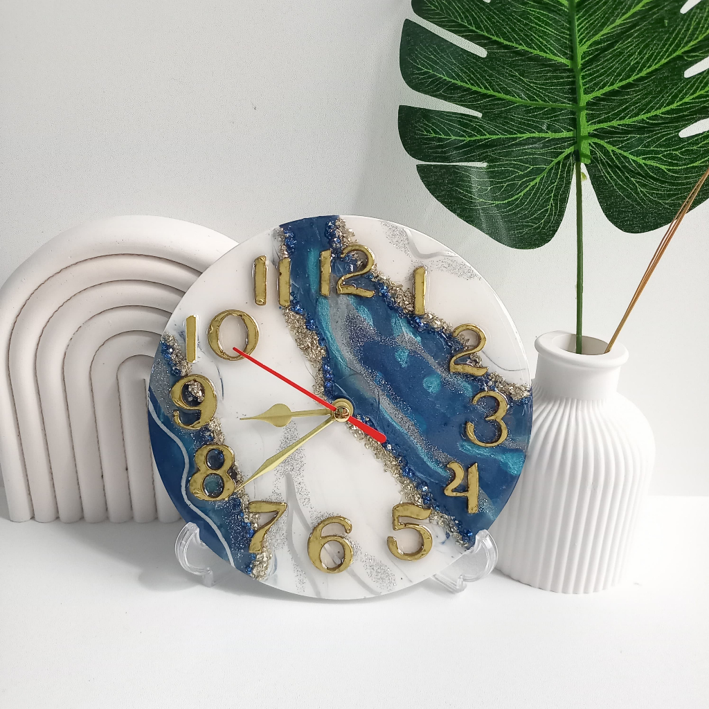 Jam Meja Estetik | Jam Dinding Meja | Jam Resin Custom | Motif Laut