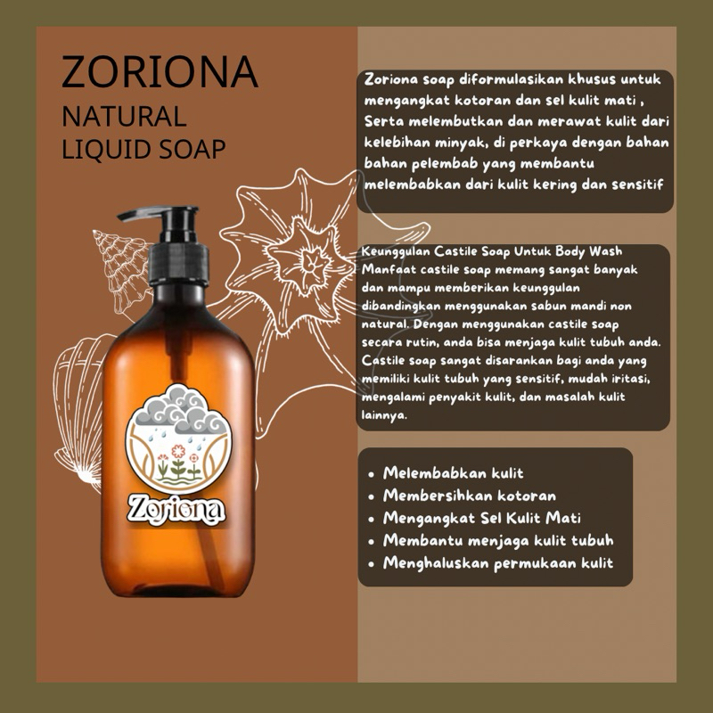 Natural Castile Soap / Sabun Cair natural / Sabun badan pembersih kulit / ZORIONA NATURAL SOAP