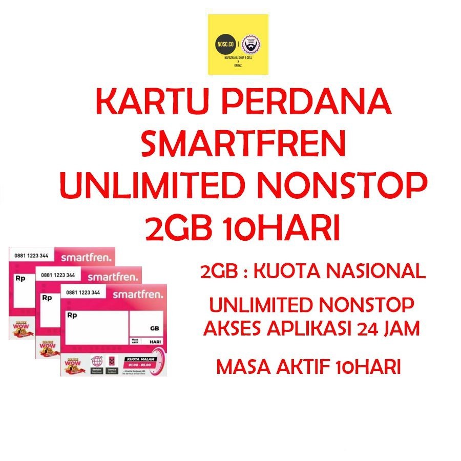 KARTU PERDANA KUOTA DATA SMARTFREN UNLIMITED NONSTOP 2GB 30HARI