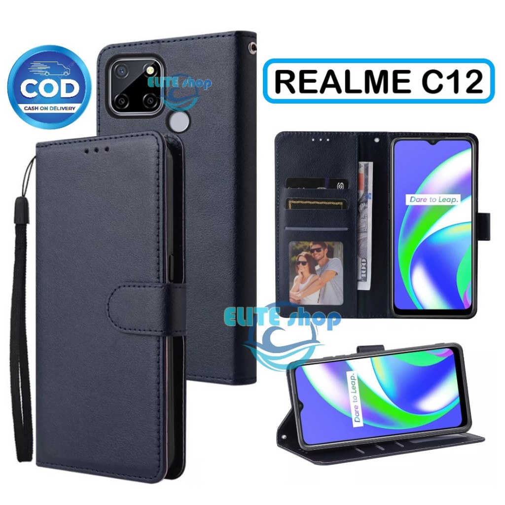 Flip Case REALME C12 Case Wallet Kulit Casing Dompet Case Wallet Leather Flip Case REALME C12 Casing