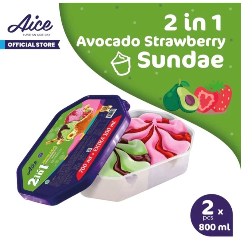 

ICE CREAM AICE SUNDAE ALPUKAT STRAWBERRY 800 ML 2 PCS