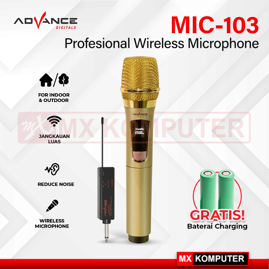 Microphone Advance Mic-103 Profesional Mic Wireless Bisa di Charger