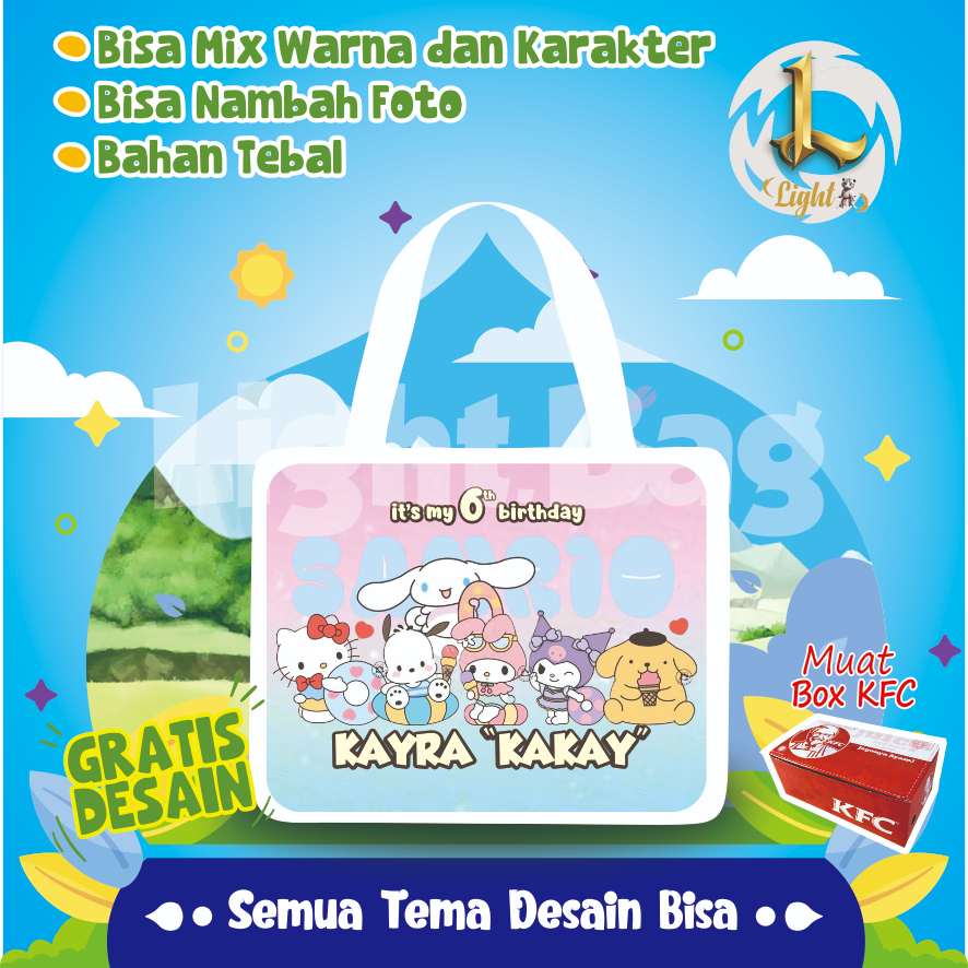 

TAS SOUVENIR ULTAH SANRIO KARAKTER CUSTOM / TAS SOUVENIR PREMIUM / GRATIS DESAIN / BONUS FOTO ANAK / GOODIE BAG CUTE SANRIO KARAKTER CUSTOM / TAS ULANG TAHUN SANRIO KARAKTER CUSTOM / TAS ULTAH CUSTOM / TAS SOUVENIR 2 HARI JADI / TAS ULTAH/ TAS ULANG TAHUN