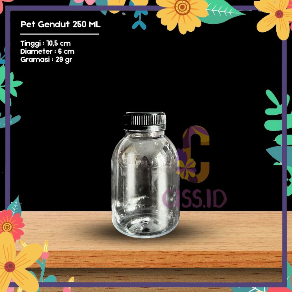 BOTOL PLASTIK GENDUT PET GENDUT 250ML 250 ML 29GR SUPER TEBAL KEMASAN KOPI JUS MADU JELLY PET FOODGR