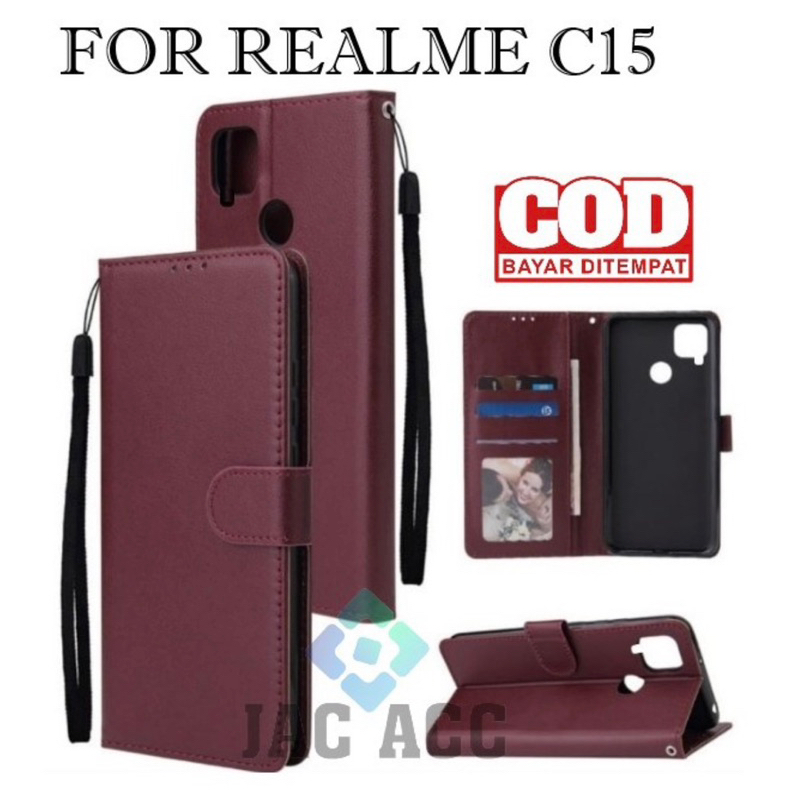 FLIP CASE HP PREMIUM UNTUK HP REALME C15 LEATHER FLIP CASE HP PREMIUM UNTUK HP REALME C15