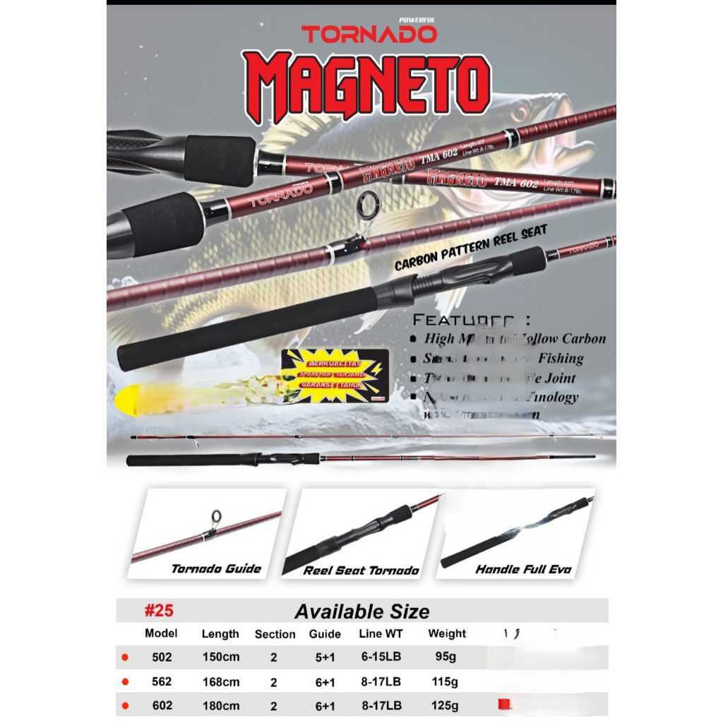 Tornado Joran Pancing Spinning Magneto 150cm - 180cm Carbon Hollow Ulir Joran Pancing Kolam