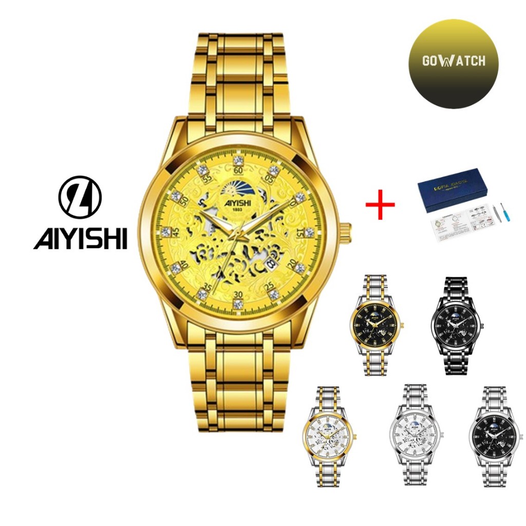 AIYISHI Jam Tangan Pria Gold Color Arloji Cowok Keren Trend 2024 (W1-007-1803)