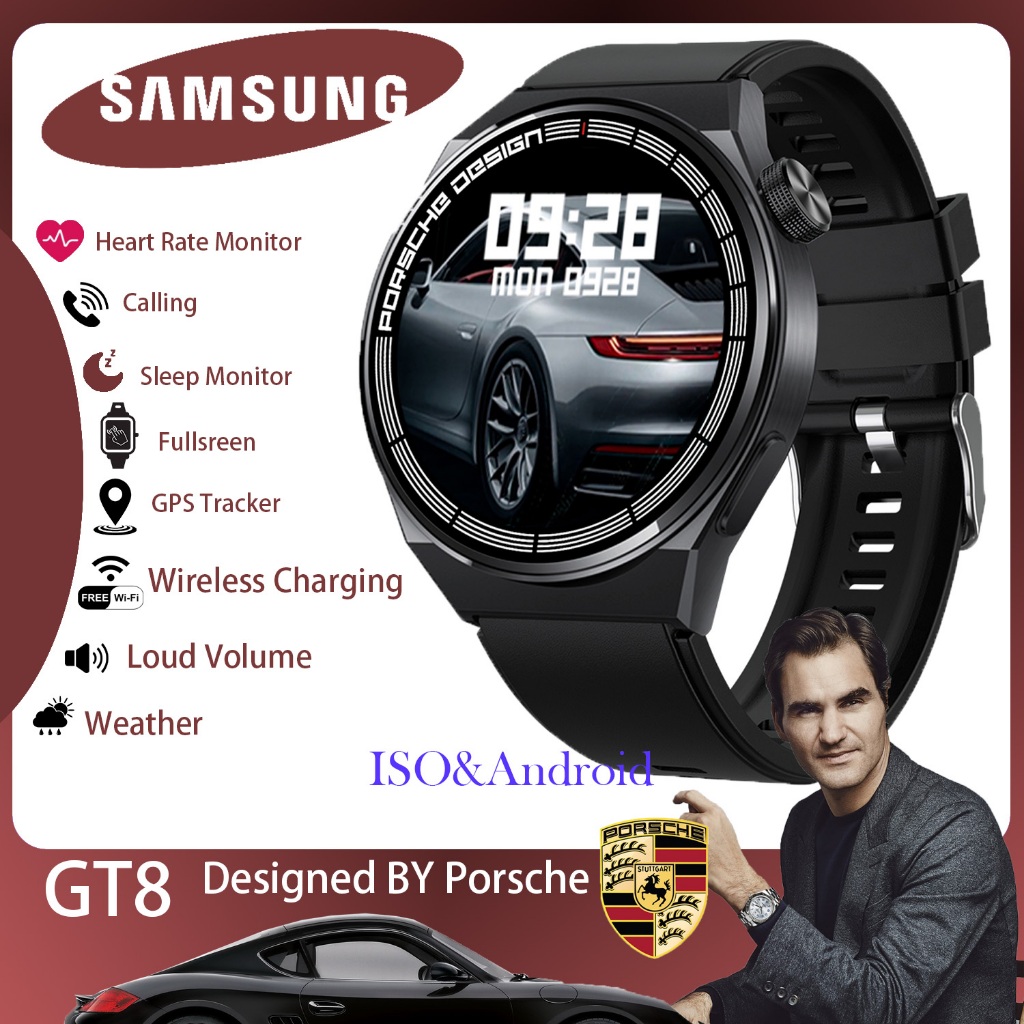 [COD] ORI Samsung Porsche GT8 Heart Rate Sports SmartWatch Touch Screen Bluetooth IP68 Waterproof 1.