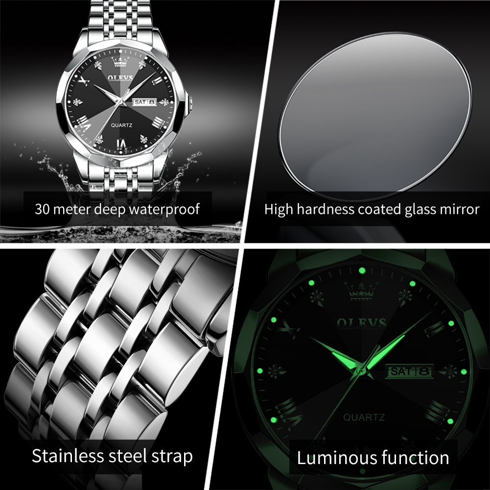 TERMURAH OLEVS Jam Tangan Pria Anti Air Original Rantai Keren Terbaru Mewah 2024 Putih Luxury