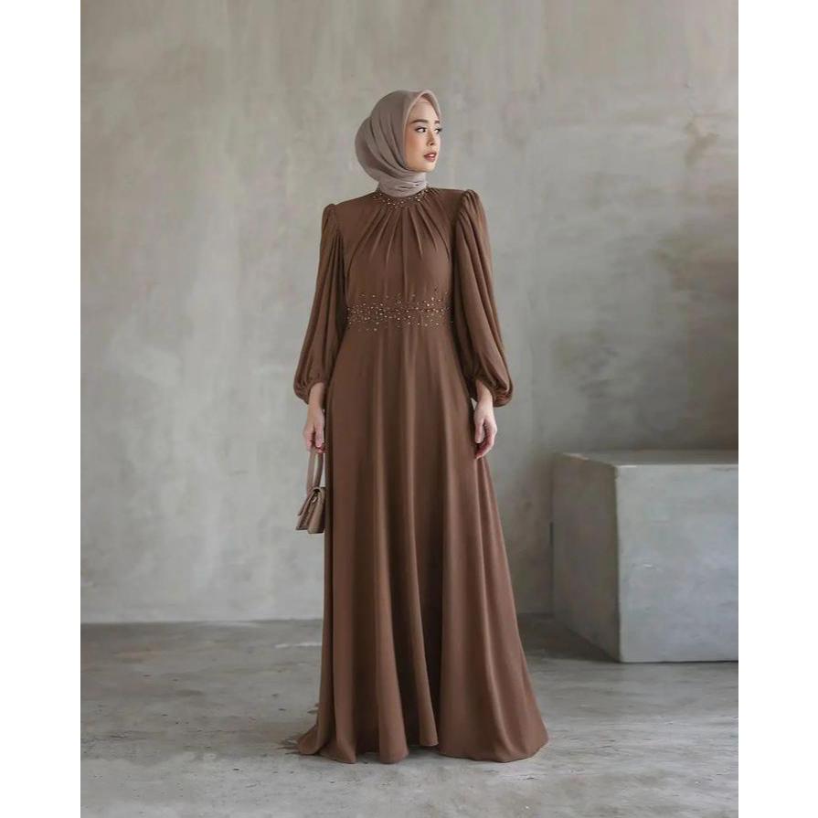 Kamari Dress Fashion Dress Kondangan Mewah Bahan Ceruty Babydoll Aksen Payet Mutiara Gamis Payet  Wa