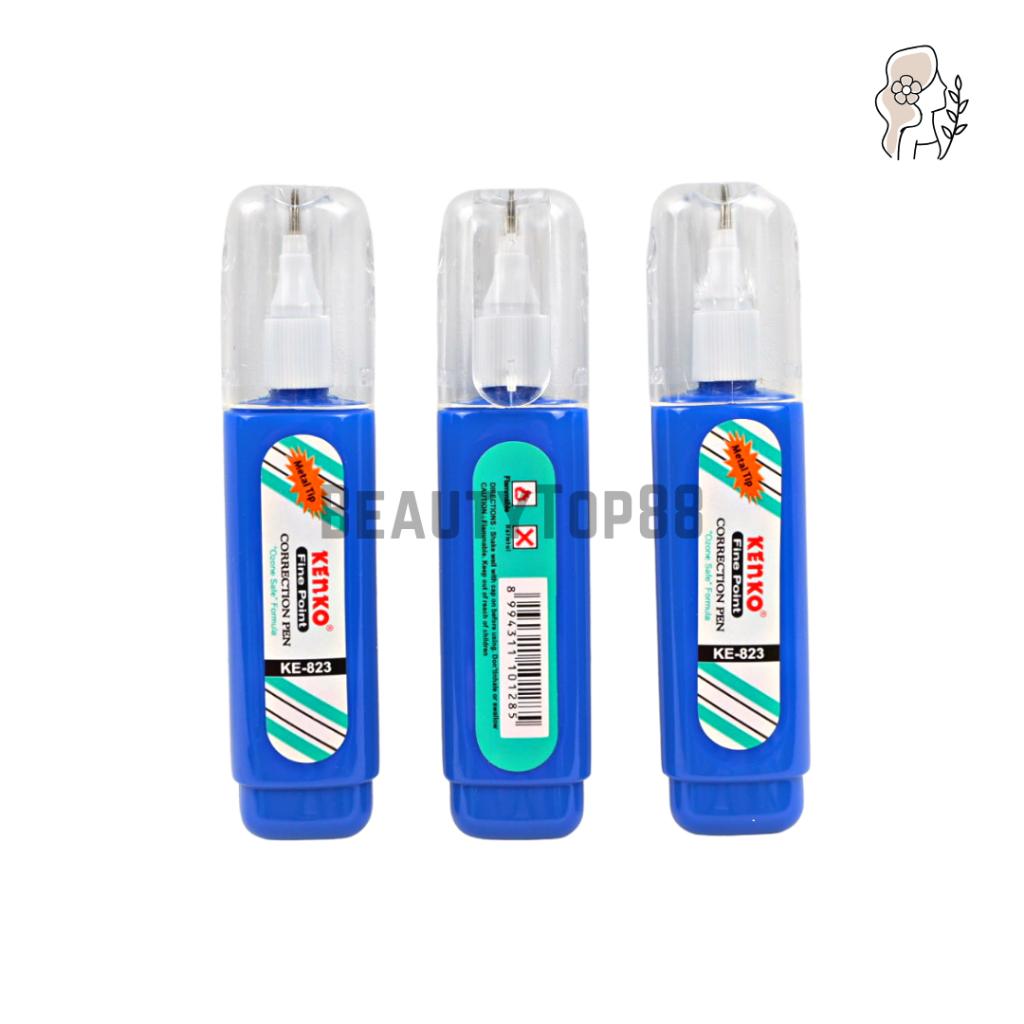 

Correction Pen Kenko KE-823 - Tip Ex Cair Gepeng Metal Tip - Cairan Koreksi Penghapus Botol Biru KE823