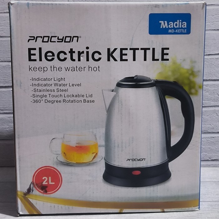 PROCYON ELECTRIC KETTLE MADIA MD-KETTLE TEKO STAINLESS LISTRIK 2 LITER TERJAMIN BERKUALITAS BAGUS