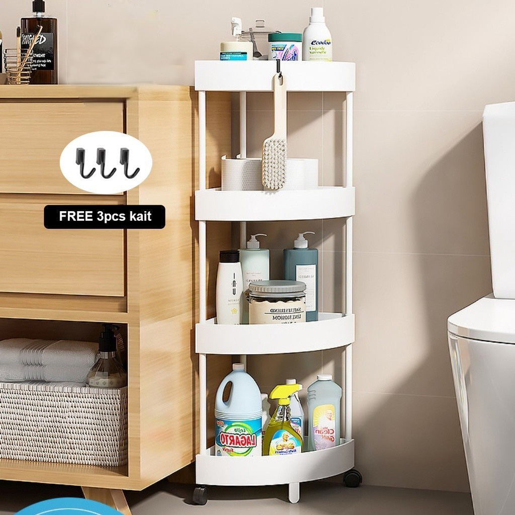 RAK SUDUT 4 SUSUN/RAK SERBAGUNA/ RAK KOSMETIK/ RAK DAPUR/RAK KAMAR MANDI / RAK SUSUN SEGITIGA  Ekais