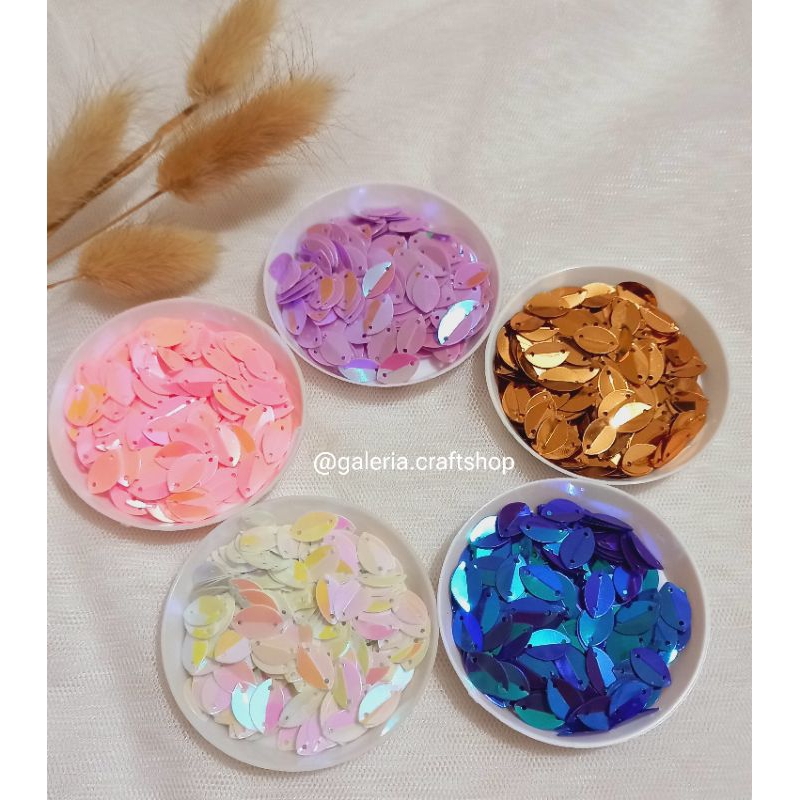 (20 gram) Sequin Mata Tekuk 7x12mm // Payet Daun Lipat // Daun Folded// Payet Ramboci Daun