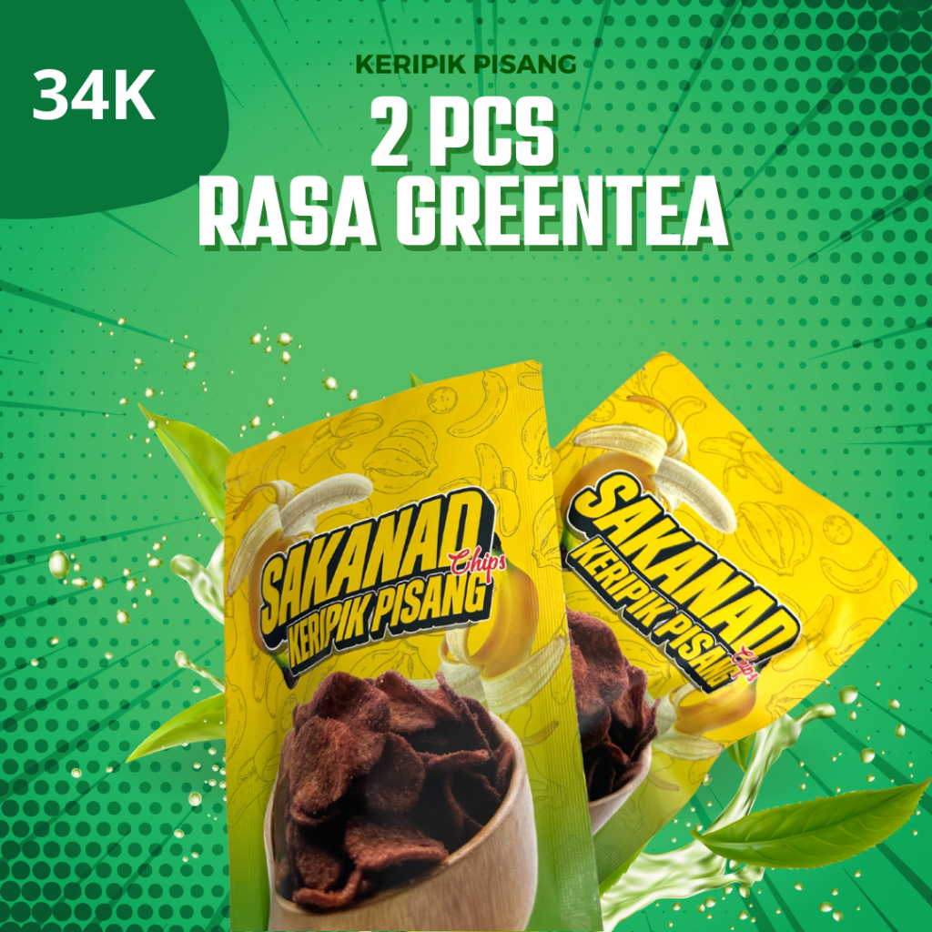 

2 pcs rasa greentea - Sakanad Chips - Keripik Pisang dengan rasa greentea yang renyah dan lezat