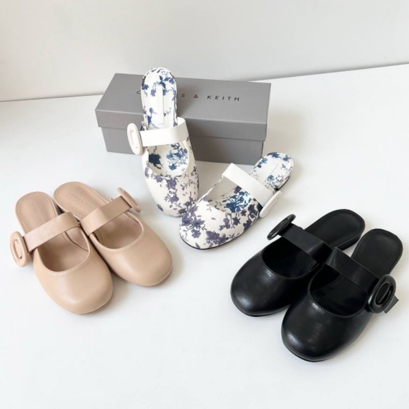 Sepatu sandal ck selop hitam putih nude